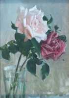 Ефанов В.П. «Роза», натюрморт,1953, картон, масло, 26,5x18,5cm  ОТКРЫТКА: <24kb>
