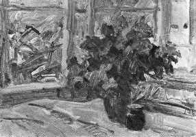 Ефанов В.П. «Цветы на окне», натюрморт,1974, картон, масло, 35x50cm  ОТКРЫТКА: <109kb>