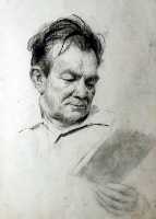 Ефанов В.П. «Киселев Ф.В.», портрет,1974, бумага, уголь, 42x30cm  ОТКРЫТКА: <22kb>