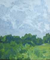Ефанов В.П. «Облака против солнца», пейзаж,1974, картон, масло, 42x35cm  ОТКРЫТКА: <25kb>