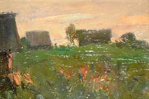 Ефанов В.П. «Сумерки. Закат», пейзаж,1975, картон, масло, 18,5x28cm  ОТКРЫТКА: <64kb>