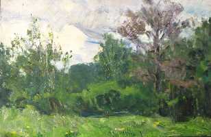 Ефанов В.П. «Весна. Одуванчики», пейзаж,1975, картон, масло, 24x37cm  ОТКРЫТКА: <67kb>