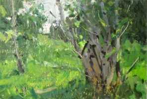 Ефанов В.П. «В лесу. Лоо», пейзаж,1972, картон, масло, 12,5x18,5cm  ОТКРЫТКА: <64kb>