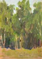 Ефанов В.П. «Лес», пейзаж,1964, картон, масло, 31x22cm  ОТКРЫТКА: <33kb>