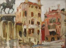 Ефанов В.П. «Венеция. Памятник Каллеоне», пейзаж,1958, картон, масло, 18x25cm  ОТКРЫТКА: <53kb>