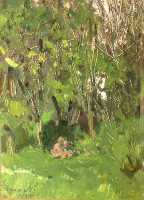 Ефанов В.П. «Лена и Тоша в лесу», этюд,1974, картон, масло, 25x18cm  ОТКРЫТКА: <43kb>