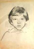 Ефанов В.П. «Антошка», портрет,1977, бумага, карандаш, 17,5x11,5cm  ОТКРЫТКА: <17kb>