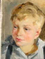 Суворова А.П. «Портрет сына», портрет,1950, картон, масло, 27x20cm  ОТКРЫТКА: <23kb>