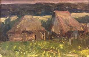 Суворова А.П. «Сарайчики. Лодыжино», пейзаж,1957, картон, масло, 20x30cm  ОТКРЫТКА: <69kb>