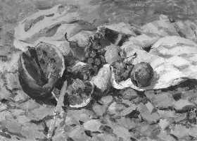 Суворова А.П. «Каникулы у моря», натюрморт,1960, холст, масло, 49,5x35cm  ОТКРЫТКА: <76kb>