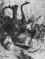 Суворова А.П. «Медный кувшин и арбуз», натюрморт,1967, холст, масло, 110x150cm  ОТКРЫТКА: <40kb>
