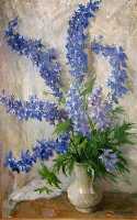 Суворова А.П. «Голубые цветы», натюрморт,1997, картон, масло, 78x50cm  ОТКРЫТКА: <38kb>