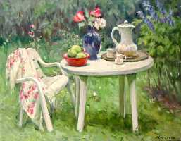 Суворова А.П. «В саду», натюрморт,1995, холст, масло, 70x90cm  ОТКРЫТКА: <58kb>