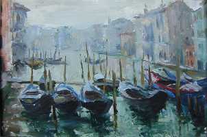 Суворова А.П. «Венеция. Дождь», пейзаж,1964, картон, масло, 19,7x29,5cm  ОТКРЫТКА: <65kb>