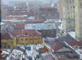 Суворова А.П. «Из окна мастерской. Поздняя осень», пейзаж,1973, картон, масло, 35x48,5cm  ОТКРЫТКА: <61kb>
