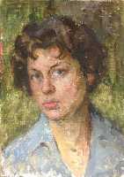 Суворова А.П. «Автопортрет», портрет,1964, картон, масло, 34x24cm  ОТКРЫТКА: <40kb>
