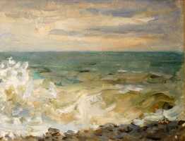 Суворова А.П. «Море», пейзаж,1956, картон, масло, 13x18,5cm  ОТКРЫТКА: <41kb>