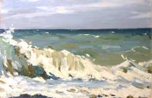 Суворова А.П. «Море», пейзаж,1956, картон, масло, 23x35,5cm  ОТКРЫТКА: <53kb>