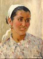 Суворова А.П. «Казачка (Кубань)», портрет,1945, картон, масло, 47x34cm  ОТКРЫТКА: <27kb>