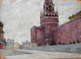 Суворова А.П. «Кремль. Спасская башня», этюд,1970, картон, масло, 25x34cm  ОТКРЫТКА: <45kb>