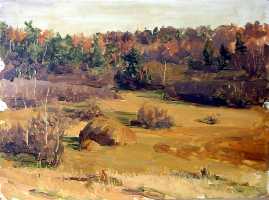 Суворова А.П. «Весна», пейзаж,1958, картон, масло, 26x35cm  ОТКРЫТКА: <63kb>