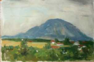 Суворова А.П. «Железноводск», пейзаж,1953, картон, масло, 9,5x14,5cm  ОТКРЫТКА: <29kb>
