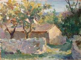 Суворова А.П. «Козы», пейзаж,1946, картон, масло, 28x37,5cm  ОТКРЫТКА: <63kb>