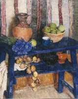 Суворова А.П. «На синей скамейке», натюрморт,1985, холст, масло, 100x80cm  Частное собрание в США ОТКРЫТКА: <41kb>