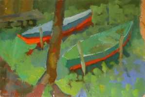 Суворова Н.Д. «Лодки в Переславле», пейзаж,2002, оргалит, масло, 46x68,5cm  ОТКРЫТКА: <42kb>