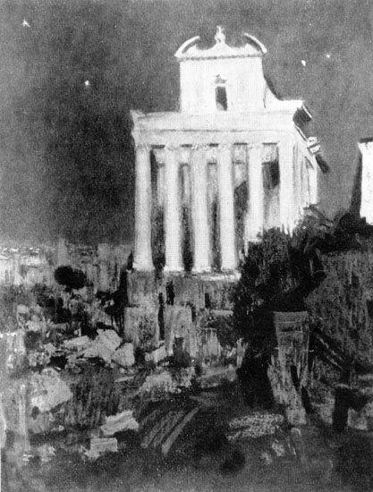Ефанов В.П. «Италия. Рим. Форум в лунную ночь.», пейзаж,1965, бумага, пастель, 63x49cm  ОТКРЫТКА: <50kb>