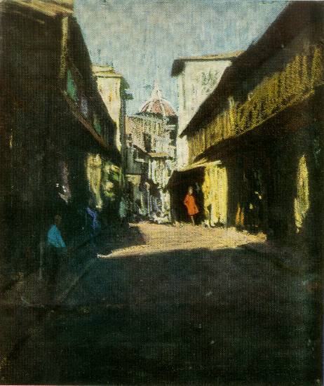 Ефанов В.П. «Флоренция. Понте Веккио», пейзаж,1965, цветная бумага, пастель, 54x48cm  Собрание семьи Суворовых ОТКРЫТКА: <43kb>