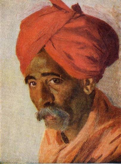 Ефанов В.П. «Старый индиец в красной чалме», этюд,1952, картон, масло, 23x13cm  ОТКРЫТКА: <47kb>