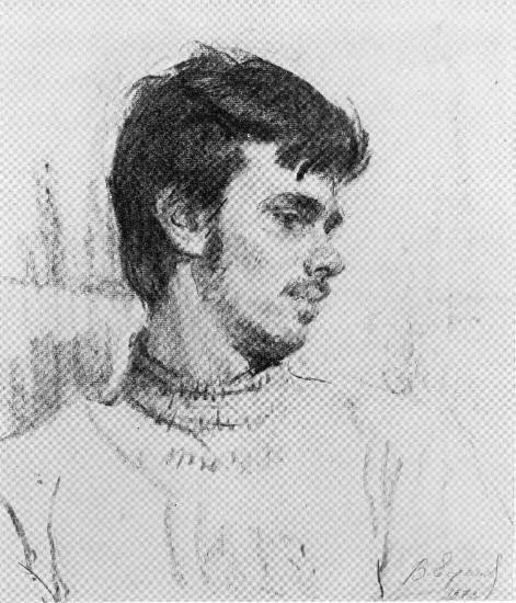 Ефанов В.П. «Саша Ганелин», портрет,1972, бумага, уголь, 47,5x36cm  ОТКРЫТКА: <46kb>