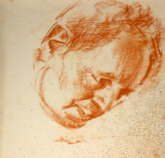 Ефанов В.П. «Мужская голова», портрет,1964, бумага, сангина, 22x21cm  ОТКРЫТКА: <36kb>
