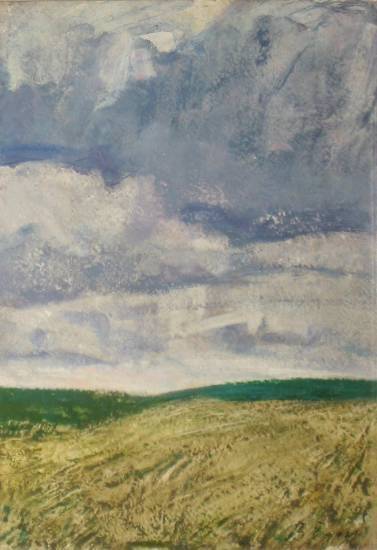 Ефанов В.П. «Рожь полегла», пейзаж,1973, картон, масло, 27x18,5cm  ОТКРЫТКА: <26kb>