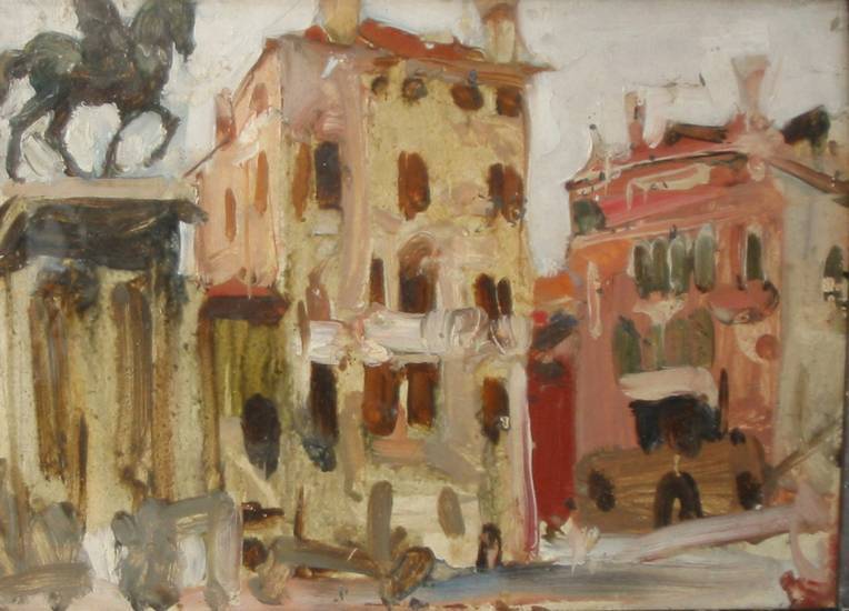 Ефанов В.П. «Венеция. Памятник Каллеоне», пейзаж,1958, картон, масло, 18x25cm  ОТКРЫТКА: <53kb>