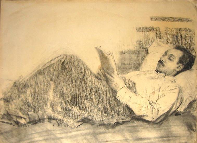 Ефанов В.П. «Художник Бурджелян Ю.К.», портрет,1967, бумага, уголь, 50,5x68,5cm  ОТКРЫТКА: <56kb>