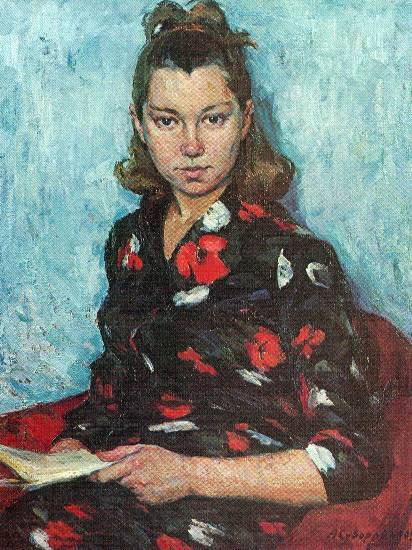 Суворова А.П. «Студентка (Суворова Е.П.)», портрет,1969, холст, масло, 80x59,8cm Выставка современной советской живописи '78 (Япония) ОТКРЫТКА: <57kb>