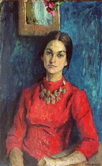 Суворова А.П. «Портрет И.В. Затуловской», портрет,1970, картон, масло, 80x50cm  ОТКРЫТКА: <33kb>