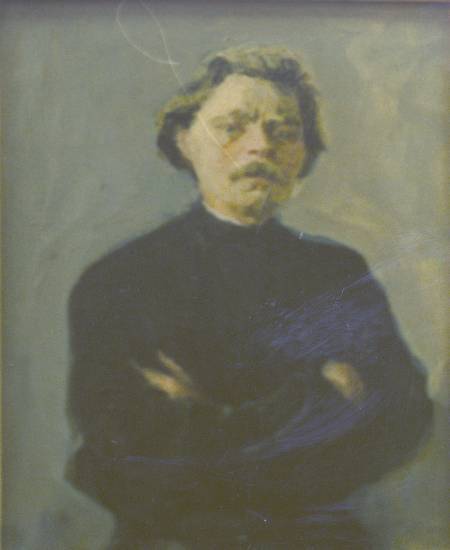 Суворова А.П. «Горький А.М.», портрет,1951, холст, масло, 23x17cm Эскиз к портрету ОТКРЫТКА: <15kb>