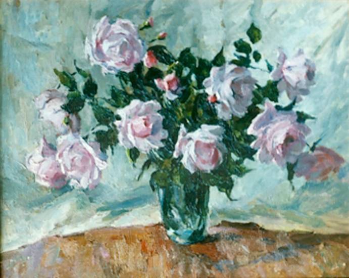 Суворова А.П. «Розы», натюрморт,1995, холст, масло, 50x70cm  ОТКРЫТКА: <52kb>