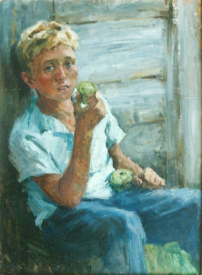 Суворова А.П. «Мальчик с яблоками», портрет,1968, холст, масло, 70x50cm  ОТКРЫТКА: <28kb>