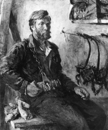 Суворова А.П. «Верхолаз», портрет,1979, холст, масло, 19x15,5cm  ОТКРЫТКА: <42kb>