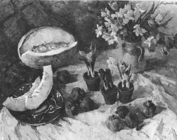 Суворова А.П. «Крокусы», натюрморт,1976, холст, масло, 43x32,5cm  ОТКРЫТКА: <68kb>