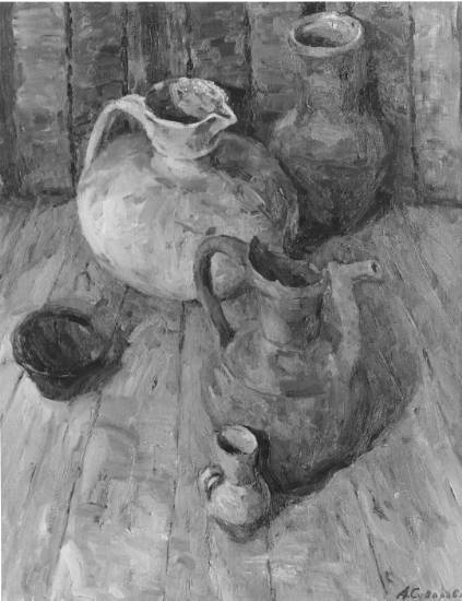 Суворова А.П. «Глина», натюрморт,1979, холст, масло, 50x70cm  ОТКРЫТКА: <33kb>