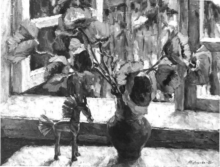 Суворова А.П. «Красные маки у окна», натюрморт,1980, холст, масло, 120x80cm  ОТКРЫТКА: <69kb>
