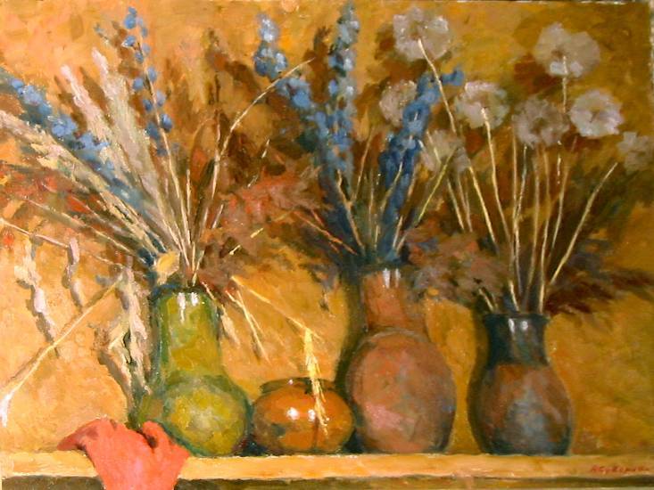 Суворова А.П. «Сухие цветы», натюрморт,1992, холст, масло, 60x80cm  ОТКРЫТКА: <61kb>