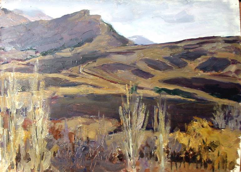 Суворова А.П. «Кисловодск. Весна», пейзаж,1958, картон, масло, 25,5x34,5cm  ОТКРЫТКА: <70kb>