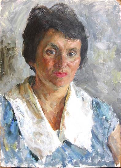 Суворова А.П. «Затуловская Р.С», портрет,1963, картон, масло, 49,5x35,5cm  ОТКРЫТКА: <38kb>